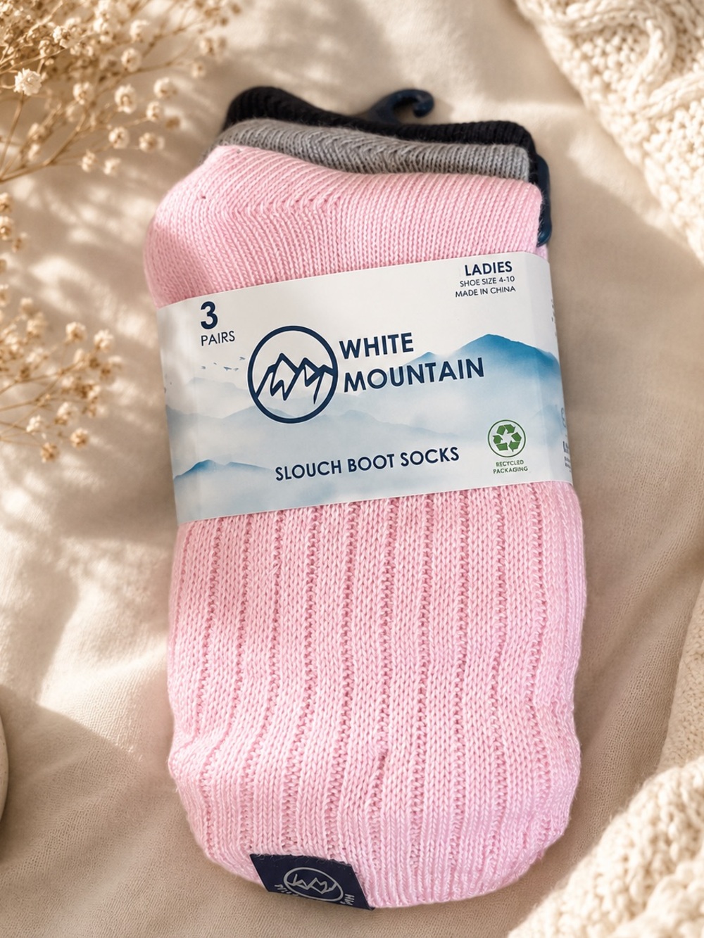 White Mountain Ladies Pink, Gray & Black Slouch Boot Socks - 3 Pack